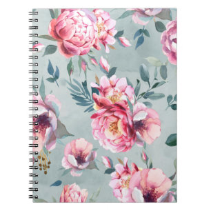 Cuaderno Acuarela patrón sin fisuras de peonía y flor fl