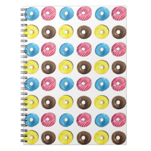 Cuaderno Acuarela pequeñas donuts, patrón sin costuras.