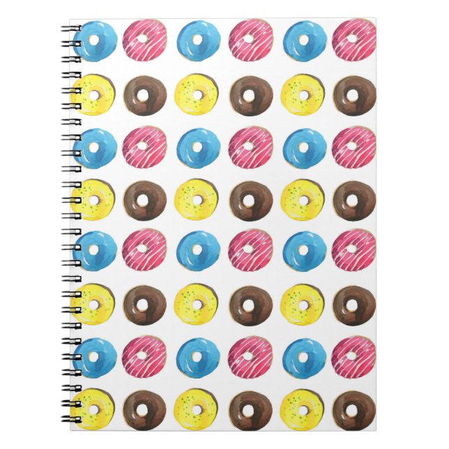 Cuaderno Acuarela pequeñas donuts, patrón sin costuras. (Frente)