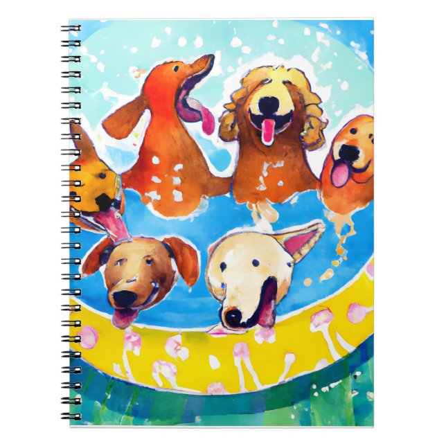 Cuaderno Acuarela Perros caprichosos piscina Fiesta Poster  (Frente)