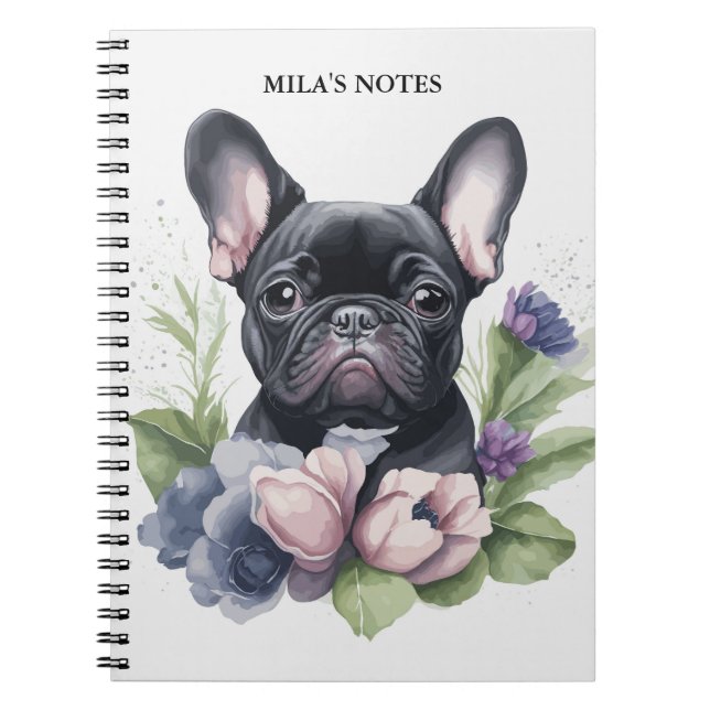 Cuaderno Acuarela personalizada de perro de cerdo negro (Frente)