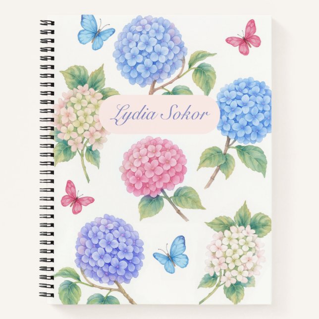 Cuaderno Acuarela personalizada Hydrangea Bloc de notas flo (Anverso)