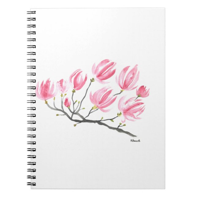Cuaderno Acuarela Pink Magnolia Naturaleza Botánica Floral (Frente)