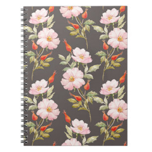 Cuaderno Acuarela Rosa de perro: Patrón floral oscuro