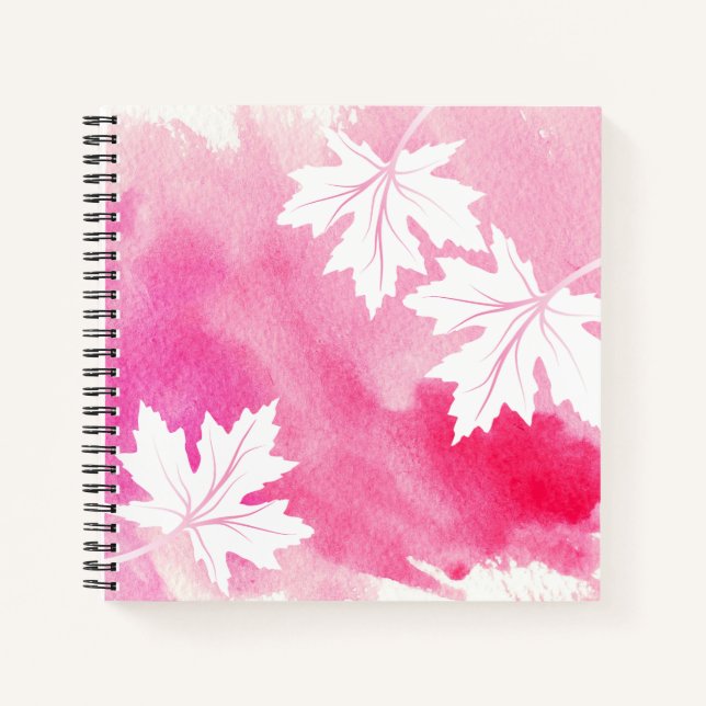 Cuaderno acuarela rosa moderna y hojas de arce blanco (Anverso)