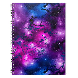 Cuaderno Acuarela Rosa, Púrpura y Galaxia de Mármol Azul
