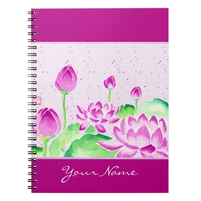 Cuaderno Acuarela rosada brillante de Lotus que pinta el (Frente)