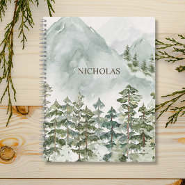 Cuaderno Acuarela rústica de bosque y montaña