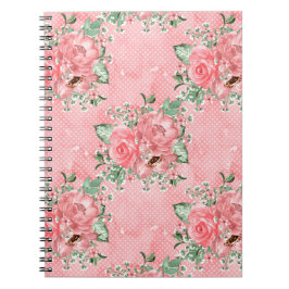 Cuaderno Acuarela Shabby Chic Rosas Rosadas y Lunares