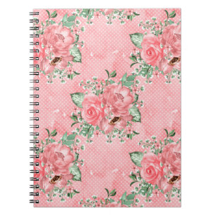 Cuaderno Acuarela Shabby Chic Rosas Rosadas y Lunares