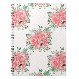 Cuaderno Acuarela shabby chic rosas rosadas y lunares