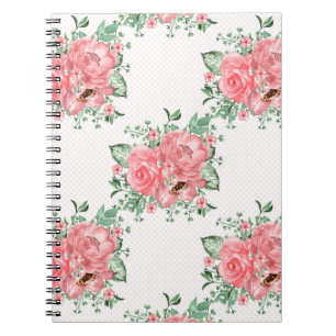 Cuaderno Acuarela shabby chic rosas rosadas y lunares