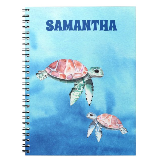 Cuaderno Acuarela Tortugas marinas nombre de monograma (Frente)