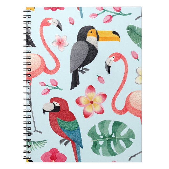 Cuaderno Acuarela Tropical: Fusión De Flor De Ave. (Frente)