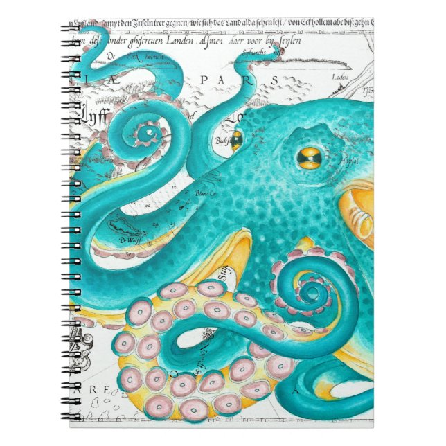 Cuaderno Acuarela verde azulada Octopus Mapa Náutico (Frente)