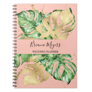 Cuaderno Acuarela Verde Palma Oro Melocotón Negocios
