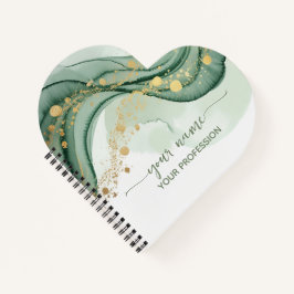Cuaderno Acuarela Verde Salvia Oro Tu nombre y Profesión