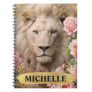 Cuaderno Acuarela Vintage León Blanco y Rosas Rosadas