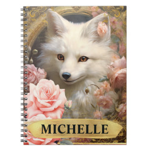 Cuaderno Acuarela Zorro Blanco Vintage y Rosas Rosadas