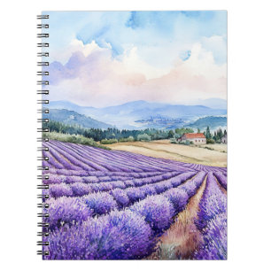 Cuaderno acuarelas de campos de lavanda hermosos