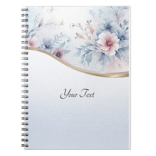 Cuaderno acuático azul rosa con flores
