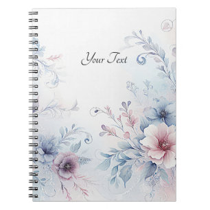 Cuaderno acuático azul rosa con flores