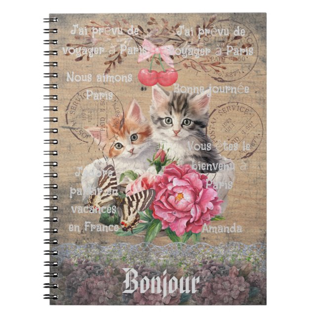 Cuaderno Add your name rustic grunge artwork French words (Frente)