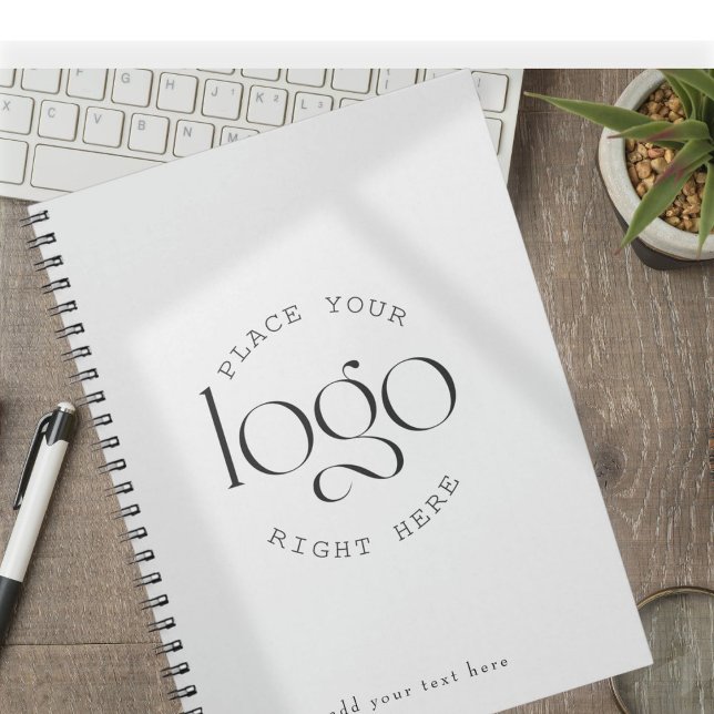 Cuaderno Add Your Own Custom Business Logo Modern White (clean modern personalized journal with custom logo and text for business and office use)
