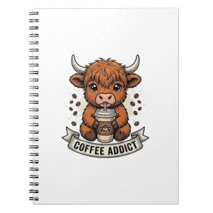 Cuaderno Adicto al Café Vaca de las Tierras Altas Bonita Gr
