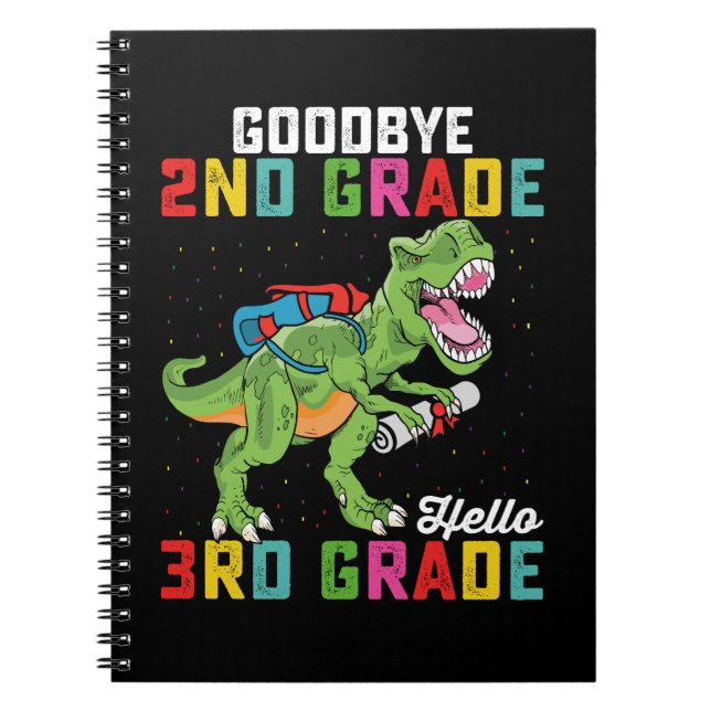 Cuaderno Adiós 2° grado Hola 3° grado T Rex Dinosaurio (Frente)