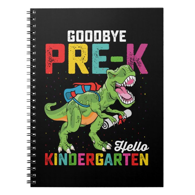 Cuaderno Adiós Pre K Hola Kindergarten T Rex School (Frente)