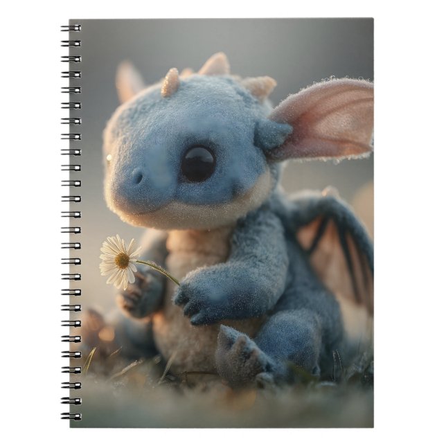 Cuaderno Adorable Baby Blue Dragon Holding a Daisy  (Frente)