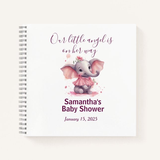 Cuaderno Adorable Baby Elephant Baby Girl Shower Guestbook (Anverso)
