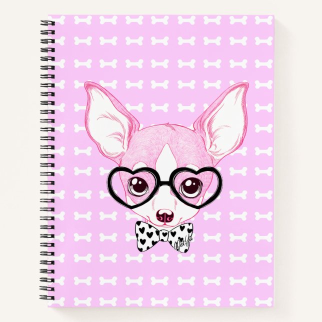 Cuaderno Adorable bloc de notas rosa de Nerdy Puppy por Mei (Anverso)