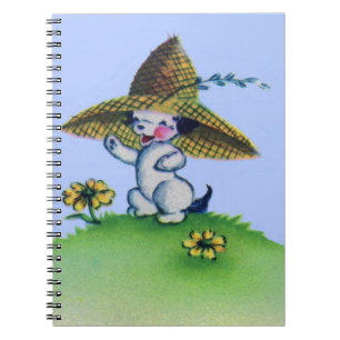 Cuaderno adorable cachorro con gorra de paja grande