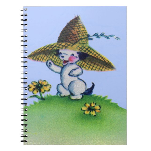 Cuaderno adorable cachorro con gorra de paja grande (Frente)
