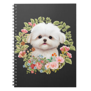 Cuaderno Adorable cachorro maltés en flor, amante de los pe