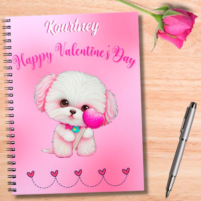 Cuaderno Adorable cachorro maltés feliz día de San Valentín (Subido por el creador)