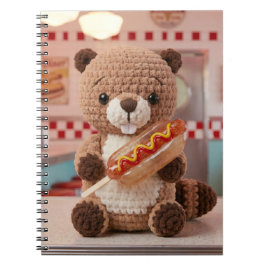 Cuaderno Adorable castor tejido a crochet en un hotdog de v
