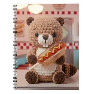 Cuaderno Adorable castor tejido a crochet en un hotdog de v