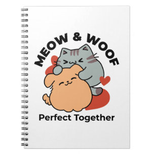 Cuaderno Adorable Cat and Dog Hug - Diseño de Meow & Woof