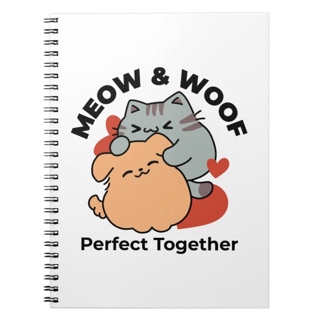 Cuaderno Adorable Cat and Dog Hug - Diseño de Meow & Woof (Frente)