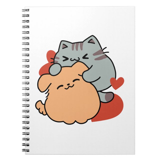 Cuaderno Adorable Cat and Dog Hug - Diseño de Meow & Woof (Frente)