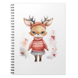 Cuaderno adorable chica de ciervos acuáticos en un jersey d
