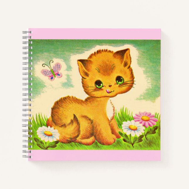 Cuaderno adorable gatito de ojos verdes estampado (Anverso)