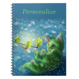 Cuaderno Adorable Gatito Verde Encantado Personalizado