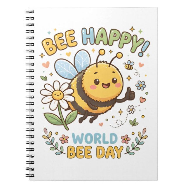 Cuaderno Adorable ilustración "¡Abeja Feliz!" para el Día M (Frente)