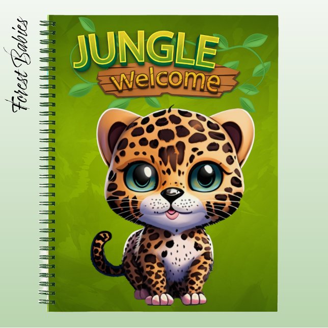 Cuaderno Adorable Leopard Kitten Woodland Wildlife 🐆 (Cute Leopard Notebook, Woodland Wildlife Animal Cat Stationery, Kitty Graphic Kitten Character 🐆)