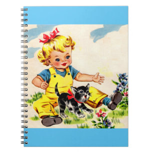 Cuaderno adorable niñita con adorable gatito