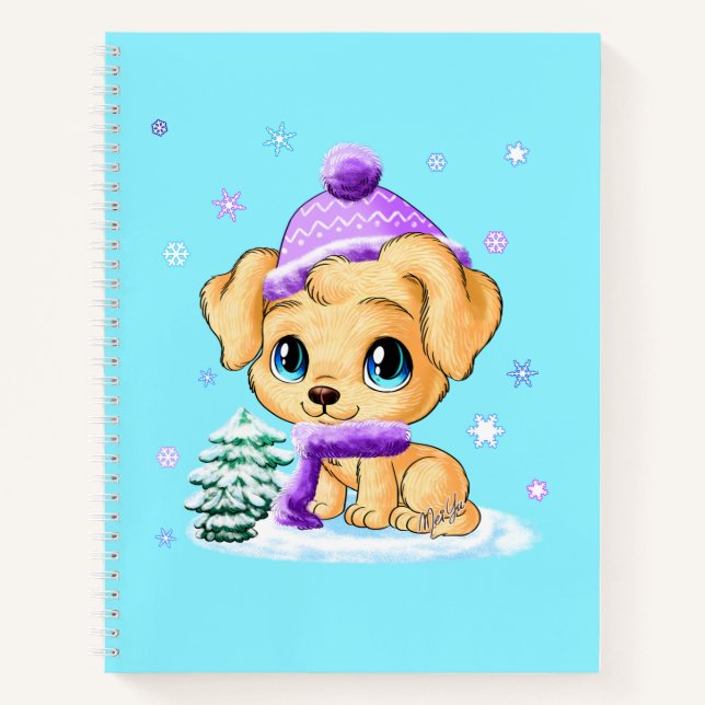 Cuaderno Adorable novela animada perrito arte turquesa (Anverso)
